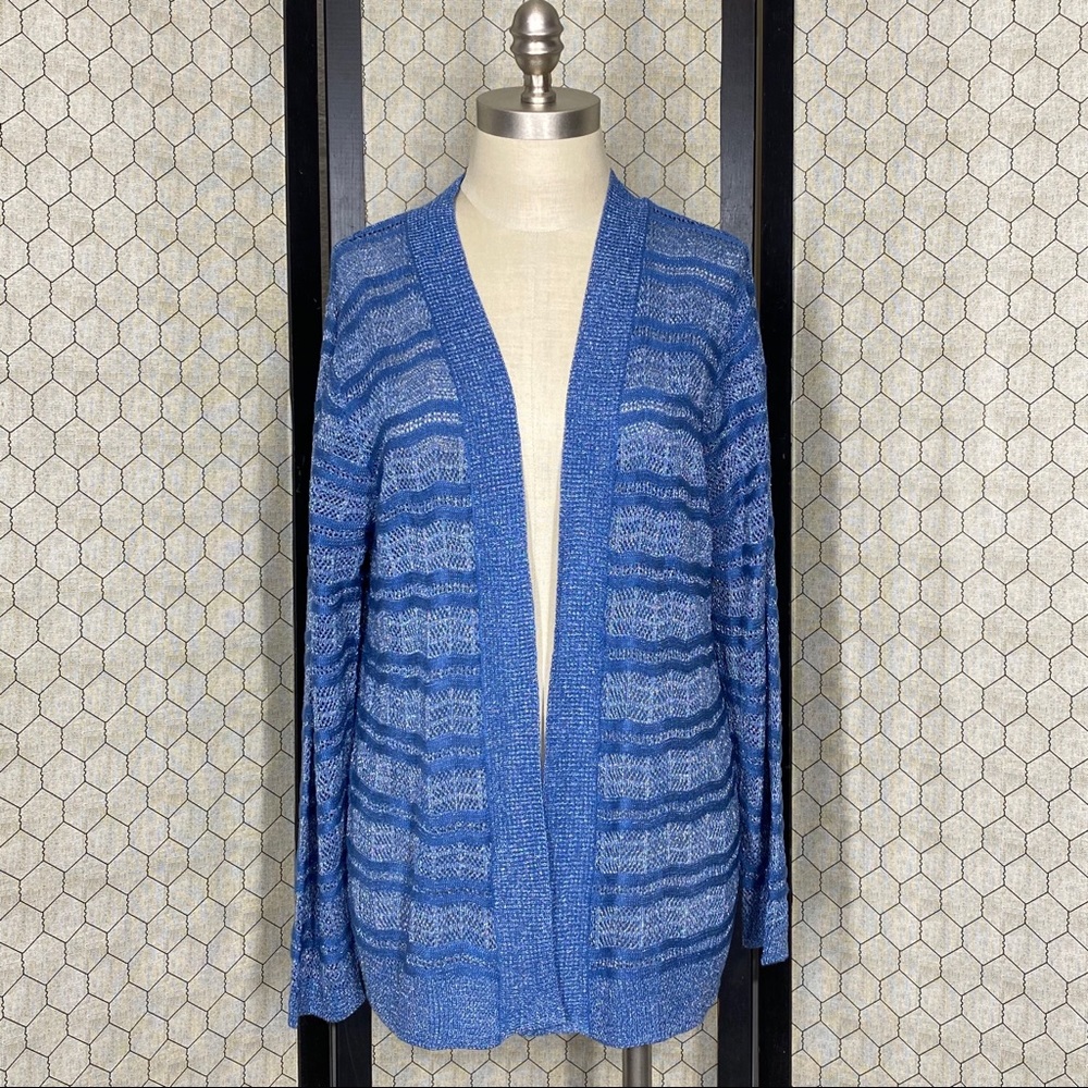 Bon Worth Biltmore Blue Open Knit Cardigan